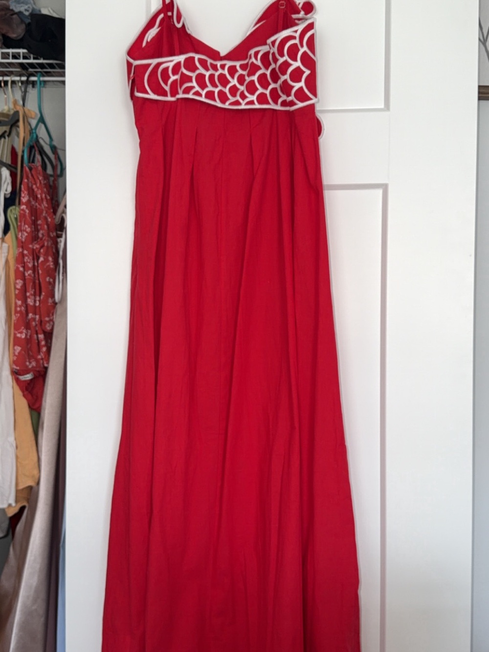 Red Spaghetti Strap Maxi Dress with Embroidered Bodice - Picture 3 of 5